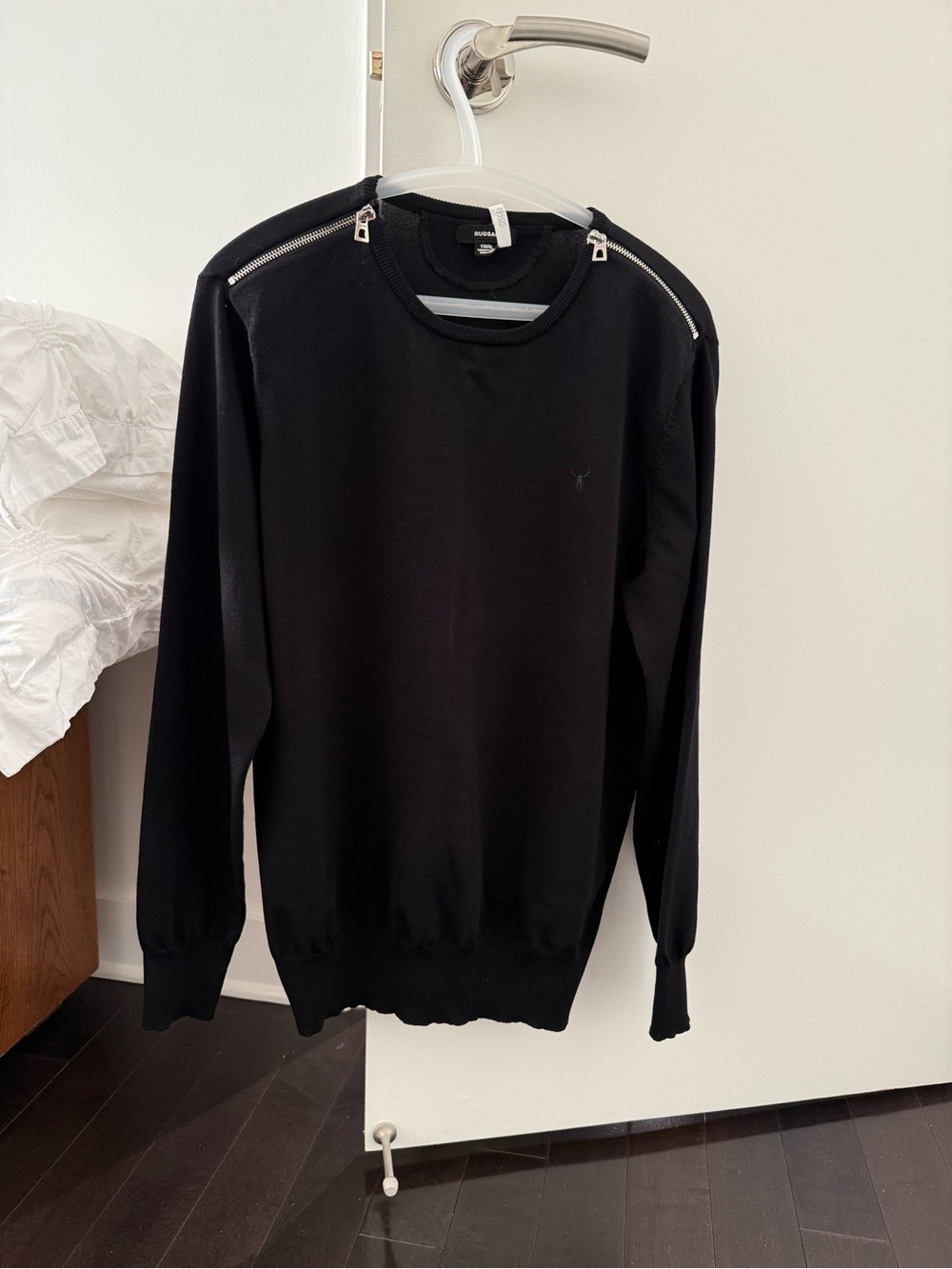 RUDSAK Black Crewneck Sweater with Shoulder Zips